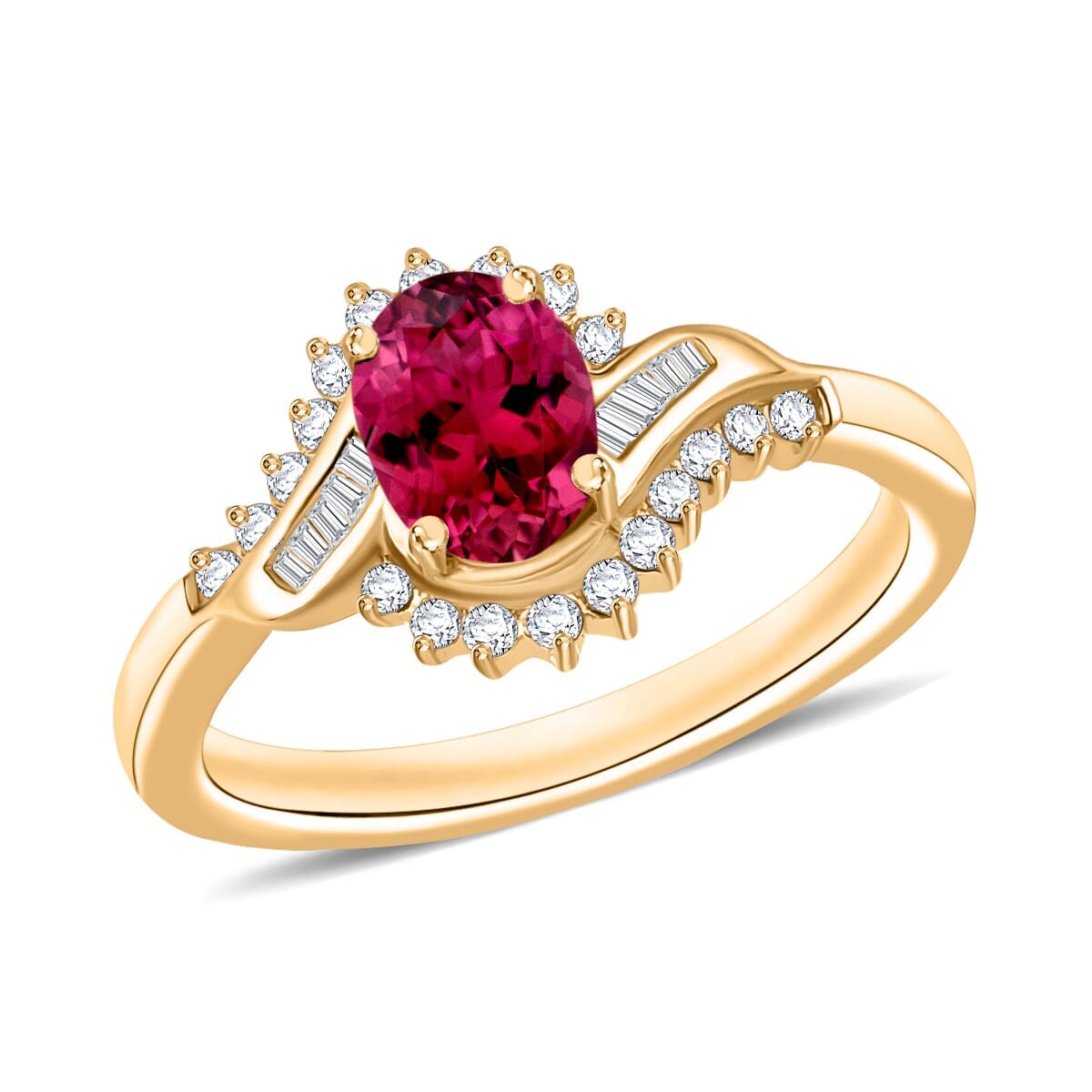 Rhapsody AAAA Ouro Fino Rubellite and E-F VS2 Diamond 1.10 ctw Ring in 18K Yellow Gold (Size 9.5) 4.30 Grams image number 0
