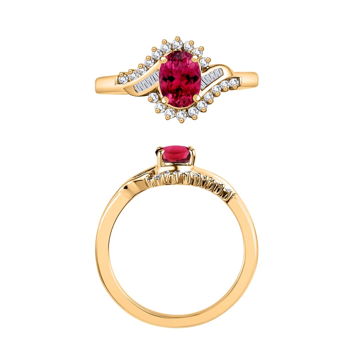 Rhapsody AAAA Ouro Fino Rubellite and E-F VS2 Diamond 1.10 ctw Ring in 18K Yellow Gold (Size 9.5) 4.30 Grams image number 3