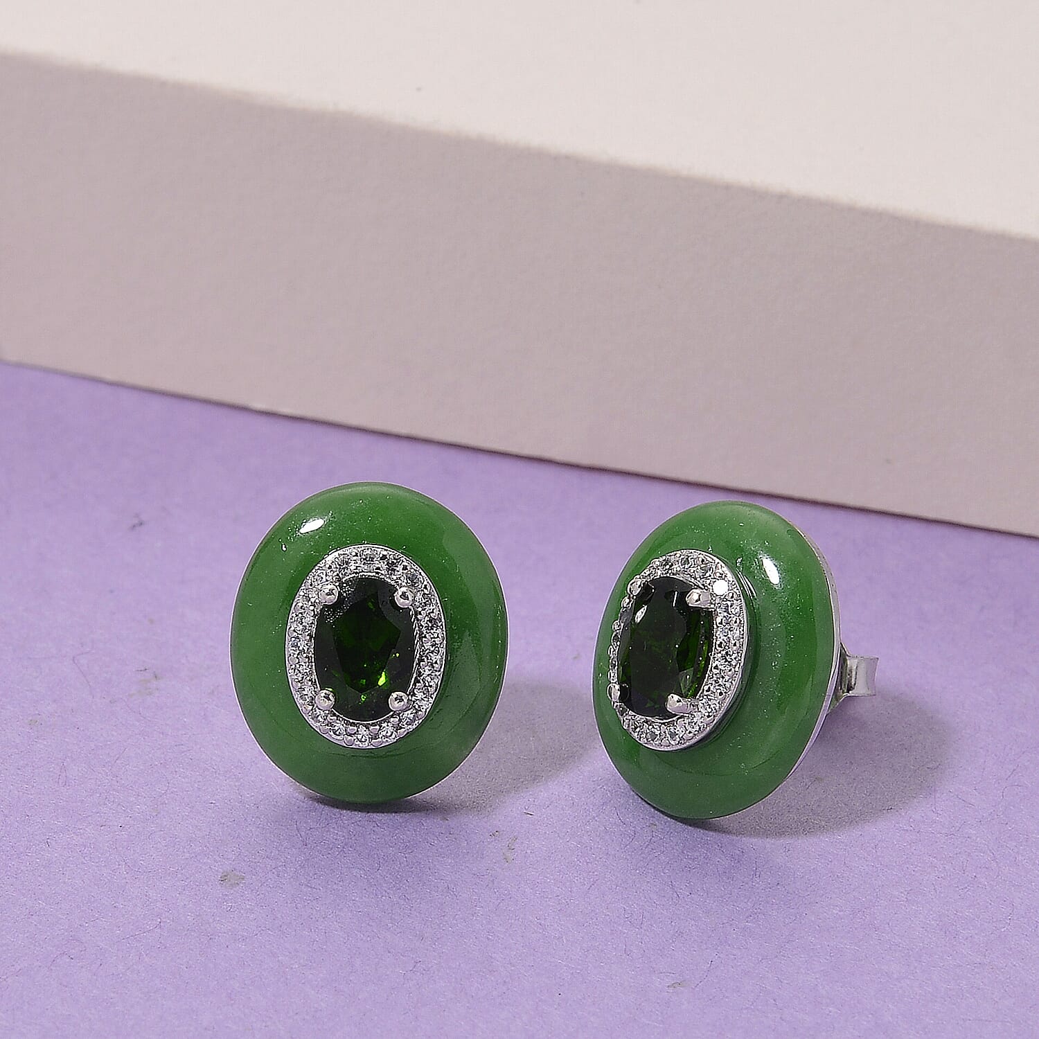 D'Joy Green Jade(D), Multi Gemstone Victorian Era Earrings in Rhodium Over Sterling Silver 14.00 ctw