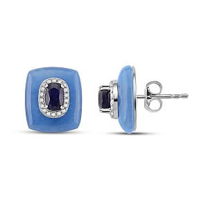 D'Joy Blue Jade(D), Multi Gemstone Victorian Era Earrings in Rhodium Over Sterling Silver 15.70 ctw