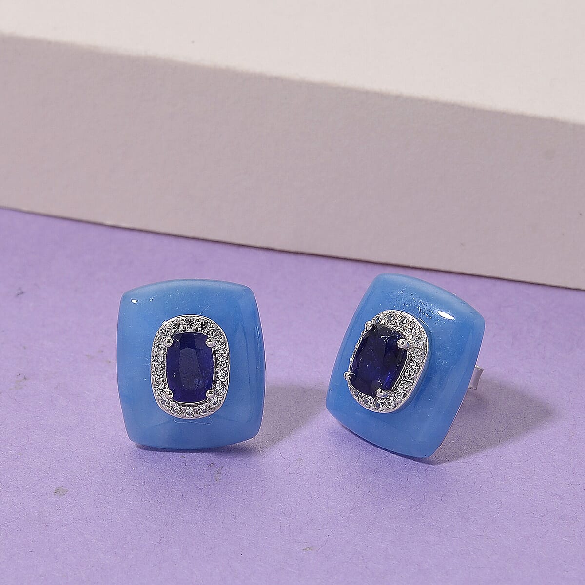 D'Joy Blue Jade(D), Multi Gemstone Victorian Era Earrings in Rhodium Over Sterling Silver 15.70 ctw image number 1