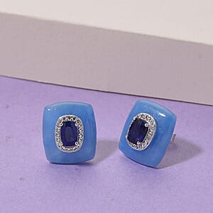 D'Joy Blue Jade(D), Multi Gemstone Victorian Era Earrings in Rhodium Over Sterling Silver 15.70 ctw