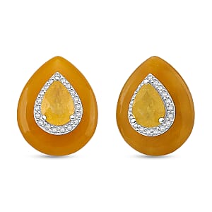 D'Joy Yellow Jade(D), Multi Gemstone Victorian Era Earrings in Rhodium Over Sterling Silver 15.75 ctw