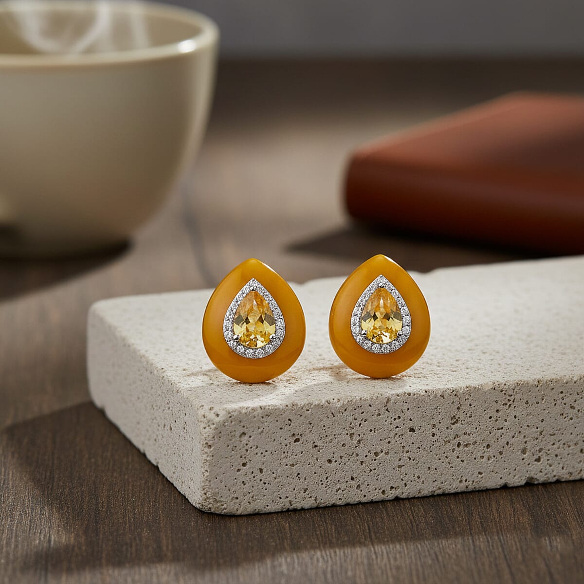 D'Joy Yellow Jade(D), Multi Gemstone Victorian Era Earrings in Rhodium Over Sterling Silver 15.75 ctw image number 1