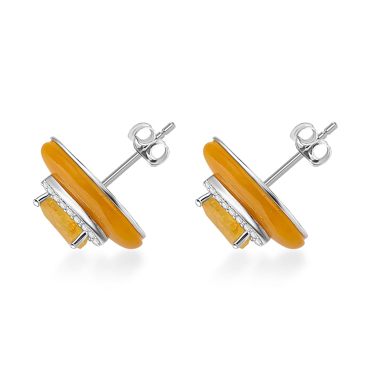 D'Joy Yellow Jade(D), Multi Gemstone Victorian Era Earrings in Rhodium Over Sterling Silver 15.75 ctw image number 3