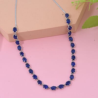 Premium Tanzanian Blue Spinel (DF) 23.00 ctw Crown Necklace in Rhodium Over Sterling Silver 18 Inches