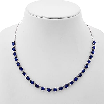 Premium Tanzanian Blue Spinel (DF) 23.00 ctw Crown Necklace in Rhodium Over Sterling Silver 18 Inches