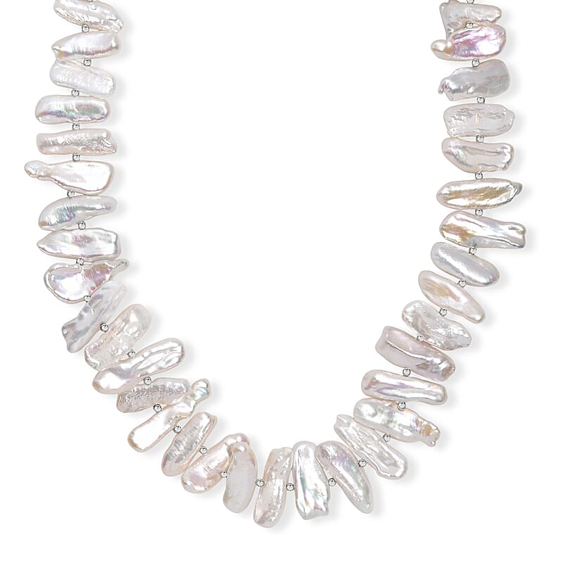 Keshi Pearl Necklace in Rhodium Over Sterling Silver 18 Inches