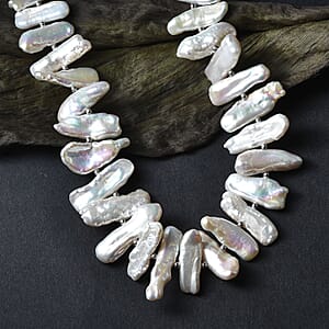 Keshi Pearl Necklace in Rhodium Over Sterling Silver 18 Inches