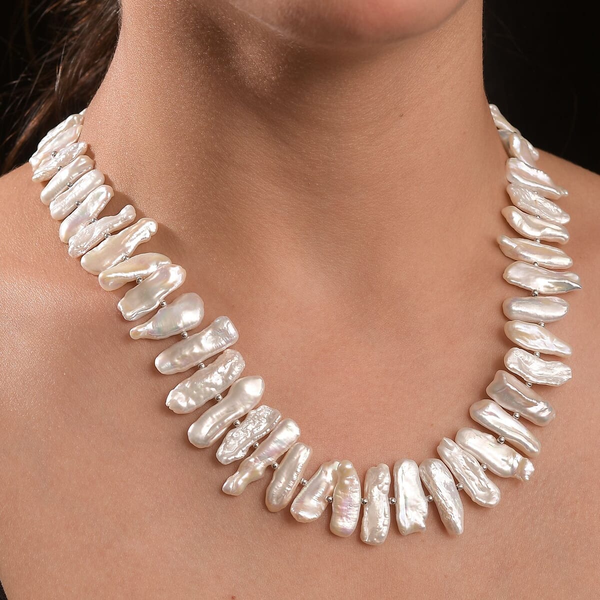Keshi Pearl Necklace in Rhodium Over Sterling Silver 18 Inches image number 2