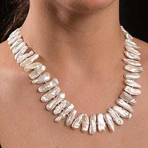 Keshi Pearl Necklace in Rhodium Over Sterling Silver 18 Inches