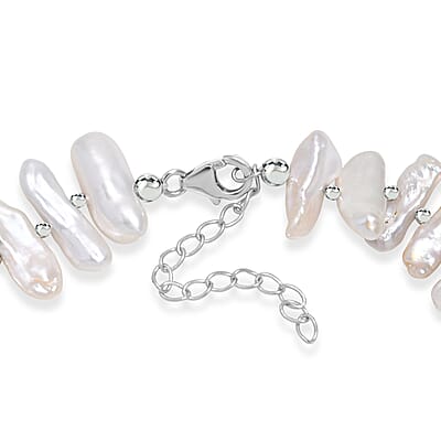Keshi Pearl Necklace in Rhodium Over Sterling Silver 18 Inches