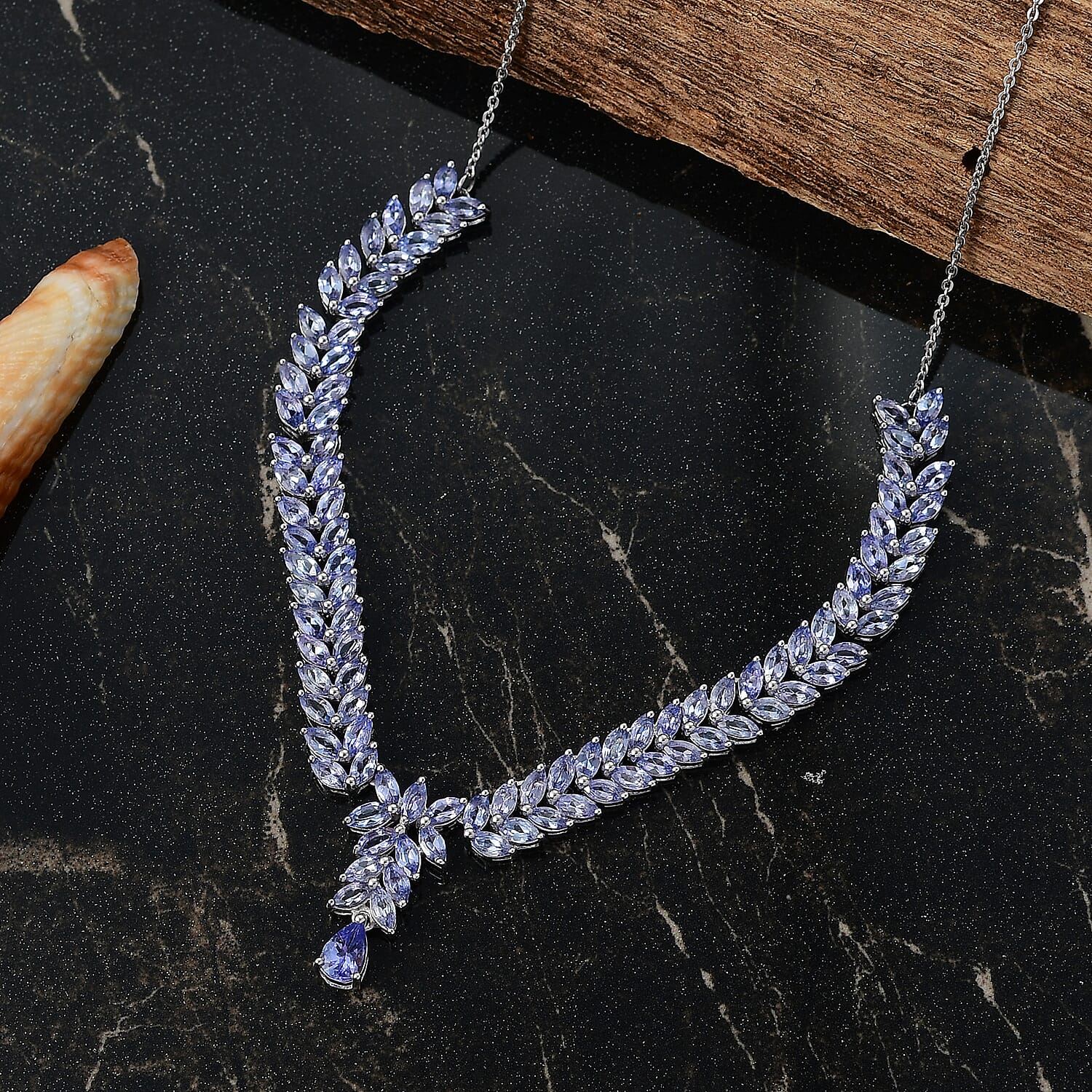 D'Joy Tanzanite 8.50 ctw Dynasty in Blue Necklace 18 Inches in Rhodium Over Sterling Silver