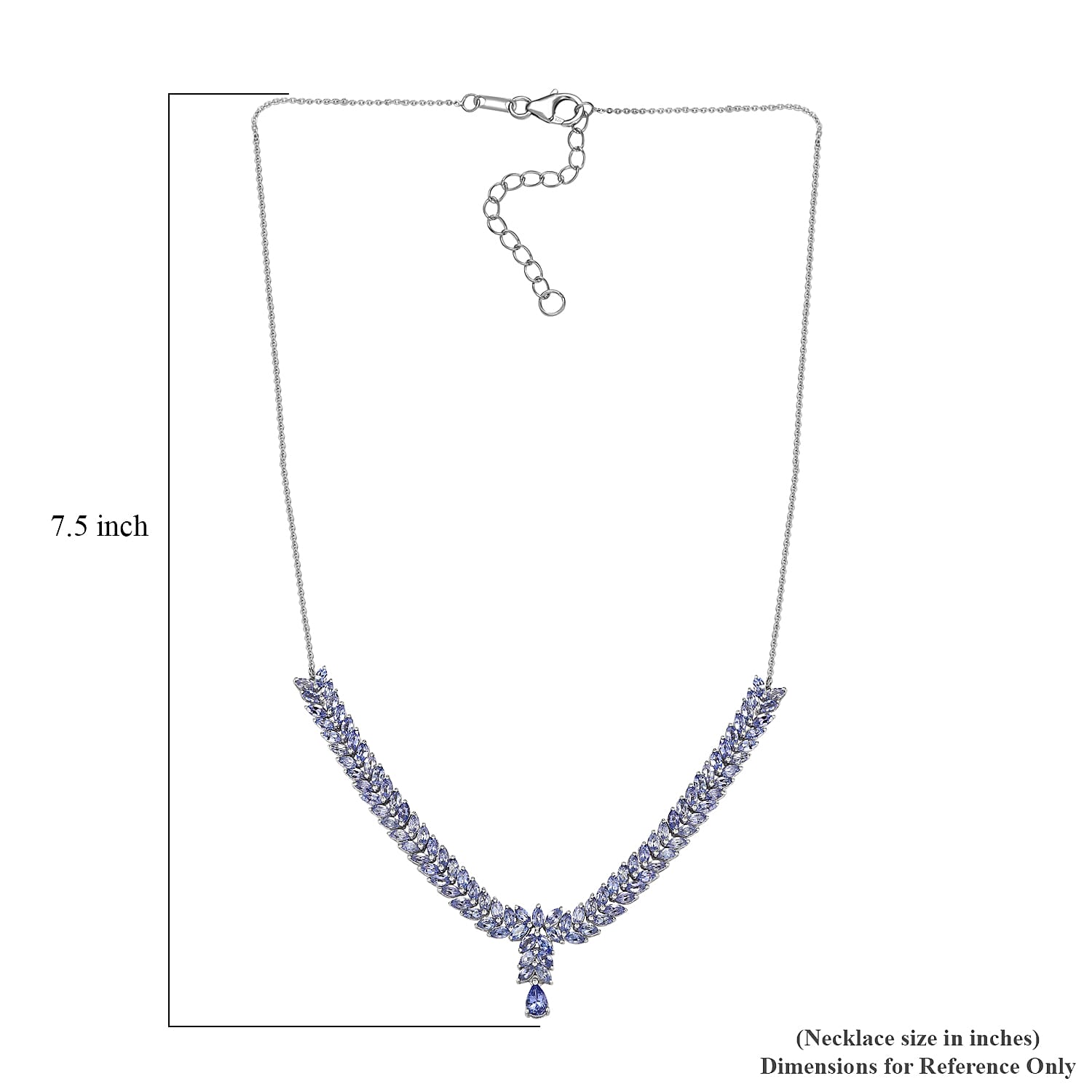 D'Joy Tanzanite 8.50 ctw Dynasty in Blue Necklace 18 Inches in Rhodium Over Sterling Silver