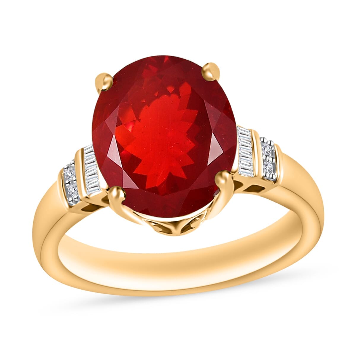 Rhapsody AAAA Crimson Fire Opal and E-F VS2 Diamond 3.40 ctw Ring in 18K Yellow Gold (Size 9.0) 4.10 Grams image number 0