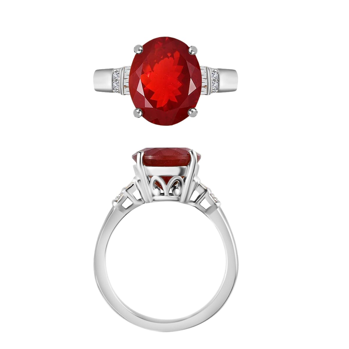 Rhapsody AAAA Crimson Fire Opal and E-F VS2 Diamond 3.40 ctw Ring in 18K White Gold (Size 10.0) 4.10 Grams image number 2