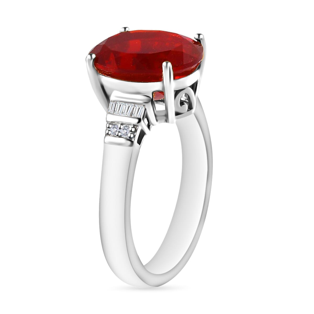 Rhapsody AAAA Crimson Fire Opal and E-F VS2 Diamond 3.40 ctw Ring in 18K White Gold (Size 11.0) 4.10 Grams image number 2
