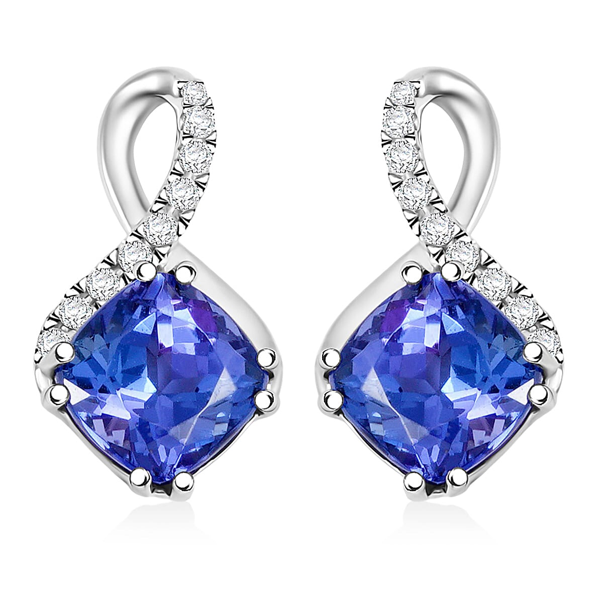 Certified & Appraised Rhapsody AAAA Tanzanite and E-F VS Diamond 2.51 ctw Earrings in 950 Platinum image number 0