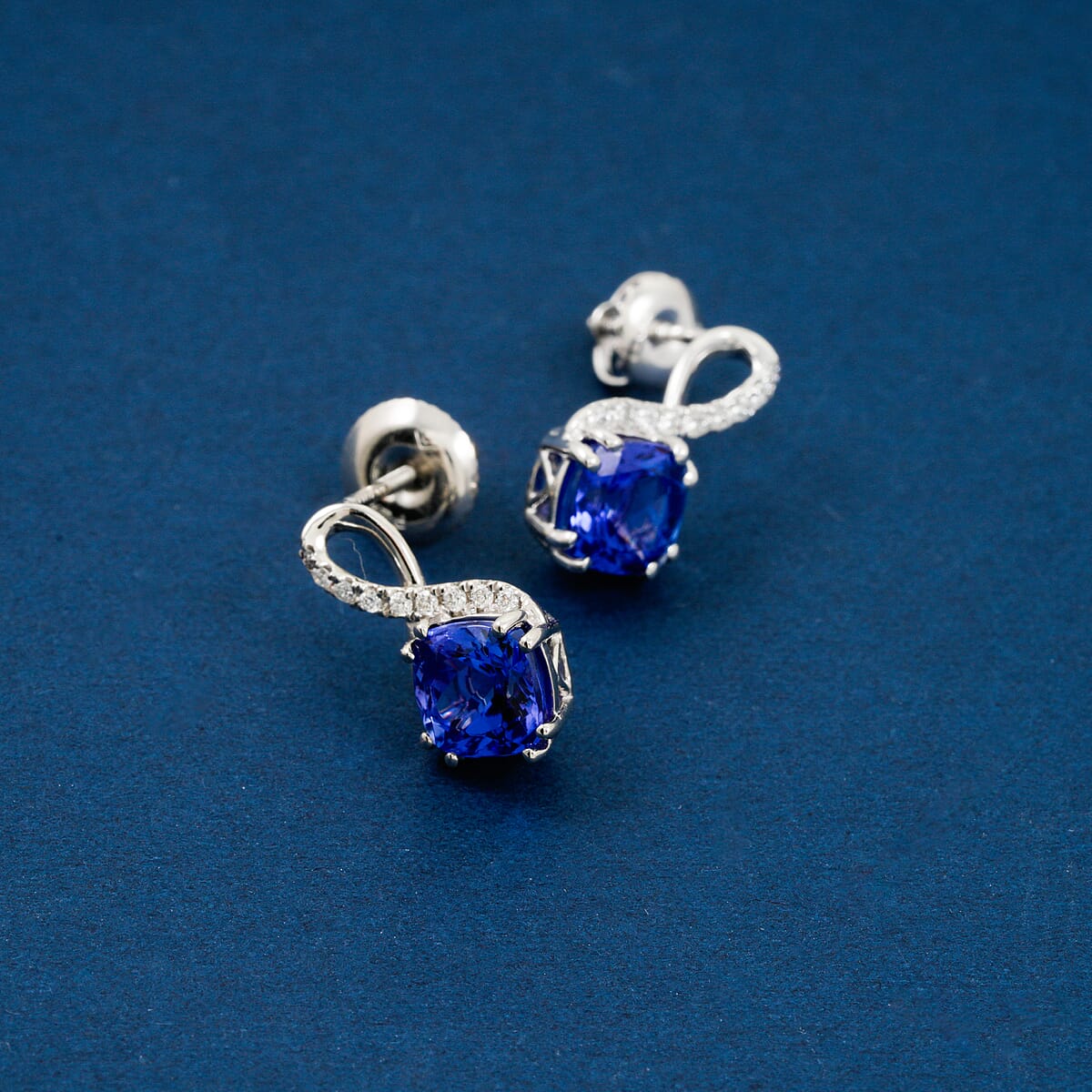 Certified & Appraised Rhapsody AAAA Tanzanite and E-F VS Diamond 2.51 ctw Earrings in 950 Platinum image number 1