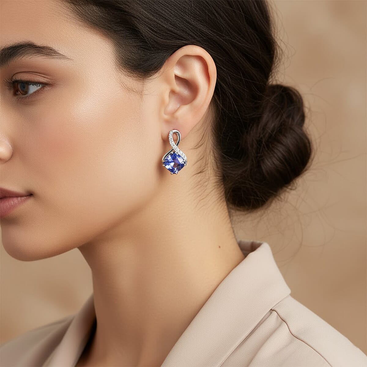 Certified & Appraised Rhapsody AAAA Tanzanite and E-F VS Diamond 2.51 ctw Earrings in 950 Platinum image number 2