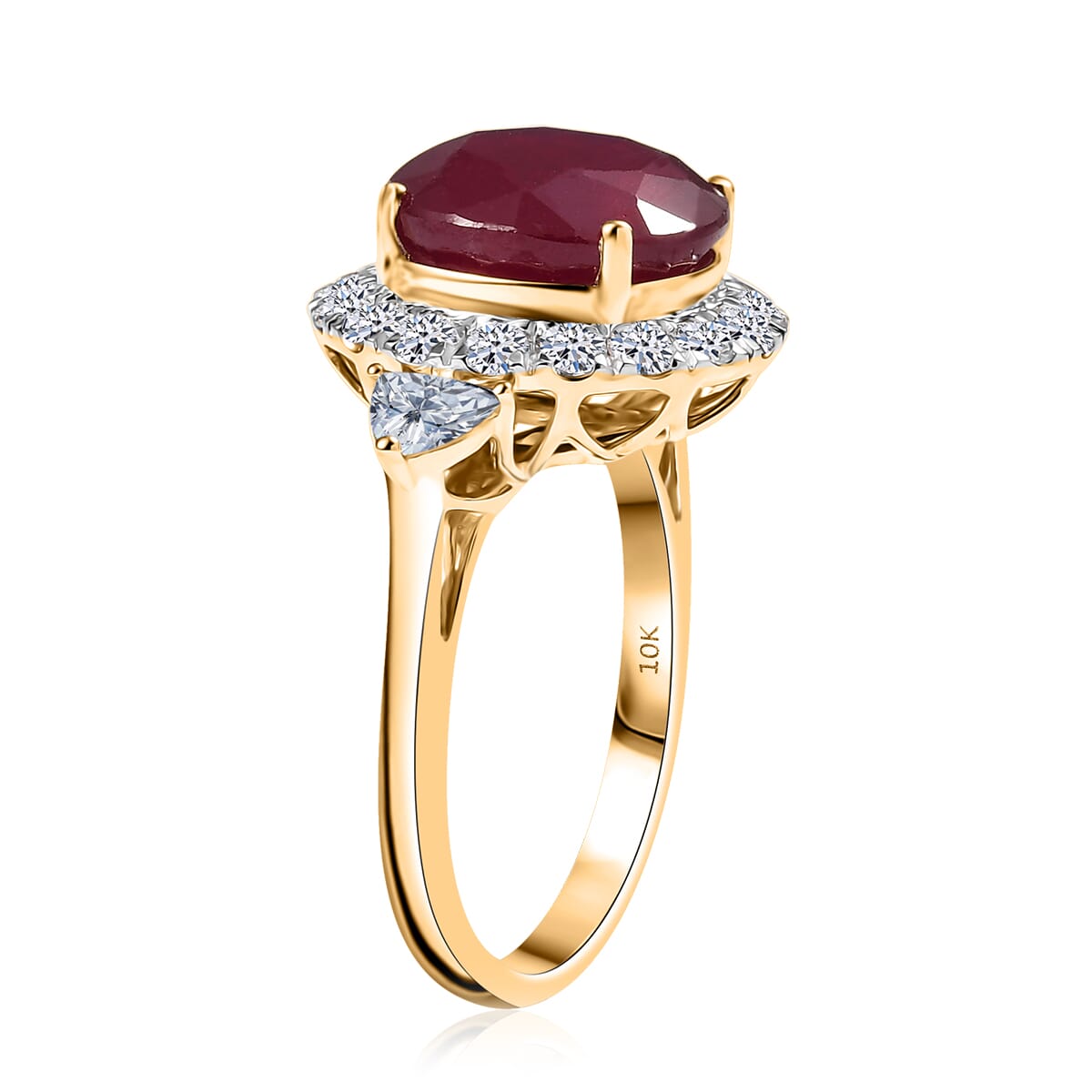 10K Yellow Gold AAA Niassa Ruby (FF), Luxuriant Lab Grown Diamond (E-F, VS) (1.22 cts) Ring (Size 10.0) 8.98 ctw image number 2