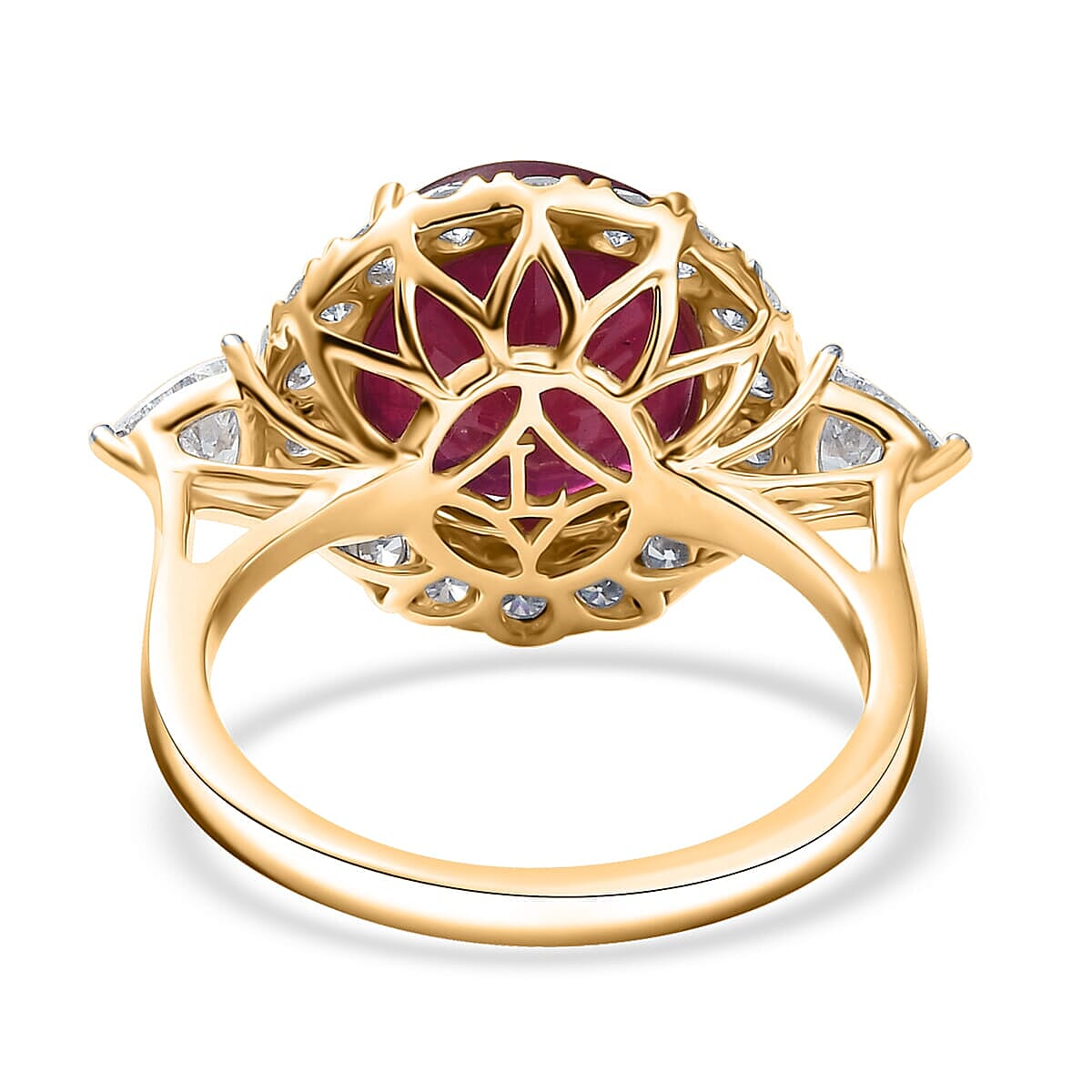 10K Yellow Gold AAA Niassa Ruby (FF), Luxuriant Lab Grown Diamond (E-F, VS) (1.22 cts) Ring (Size 10.0) 8.98 ctw image number 3