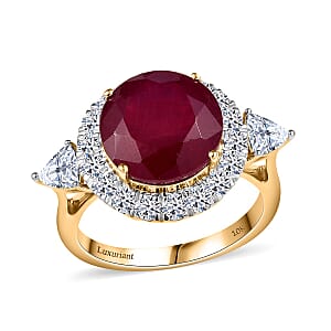 10K Yellow Gold AAA Niassa Ruby, Luxuriant Lab Grown Diamond (E-F, VS) (1.22 cts) Ring (Size 8.5) 8.98 ctw