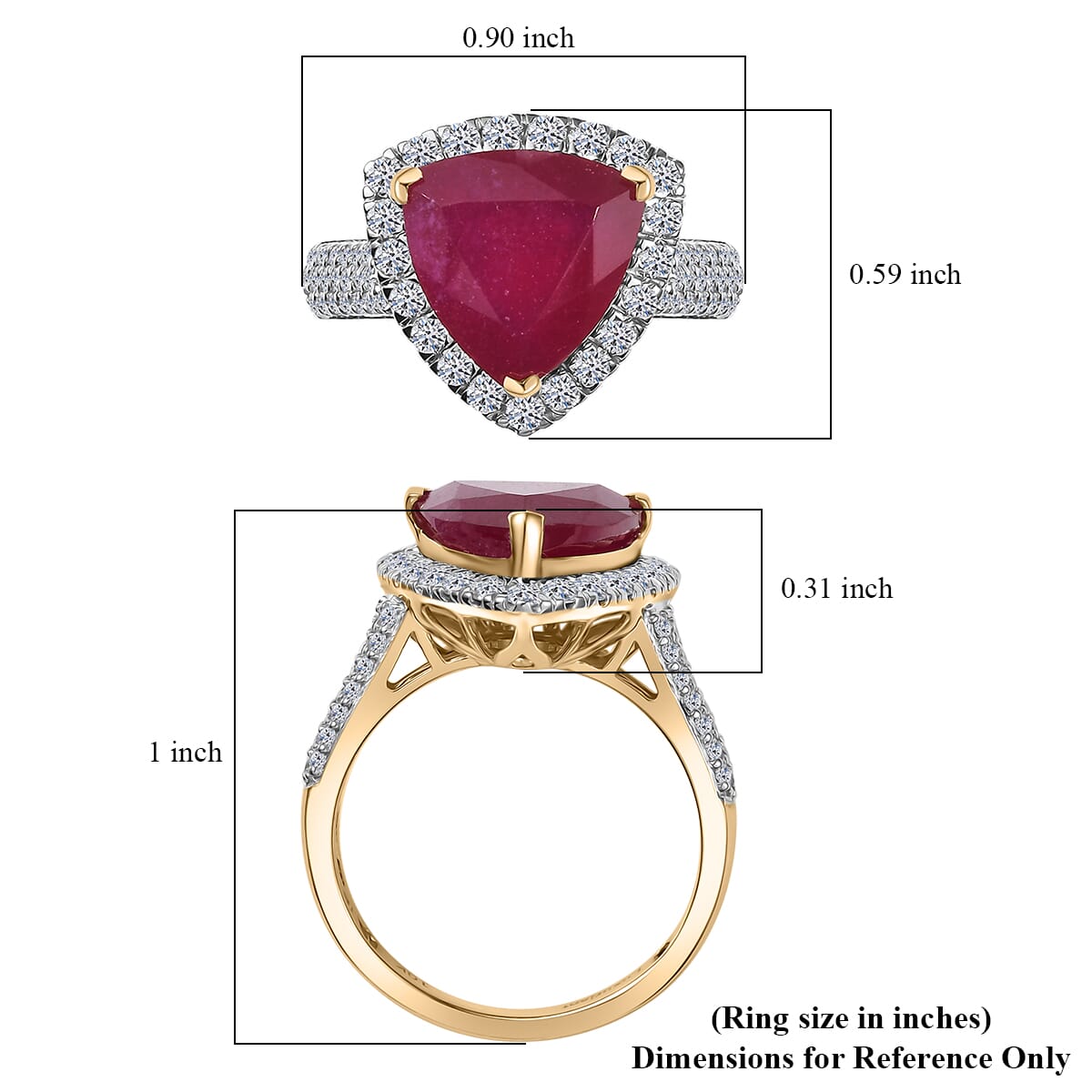 AAA Niassa Ruby and E-F VS Luxuriant Lab Grown Diamond 7.30 ctw Ring in 10K Yellow Gold (Size 6.0) image number 5