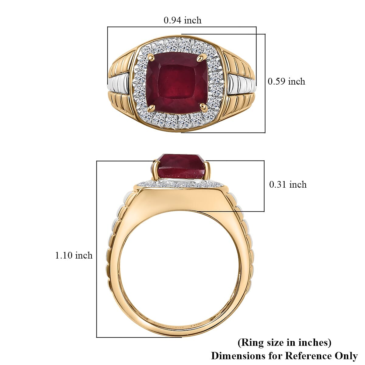 10K Yellow Gold AAA Niassa Ruby (FF), Luxuriant Lab Grown Diamond (E-F, VS) Men's Ring (Size 10.5) 6.03 ctw