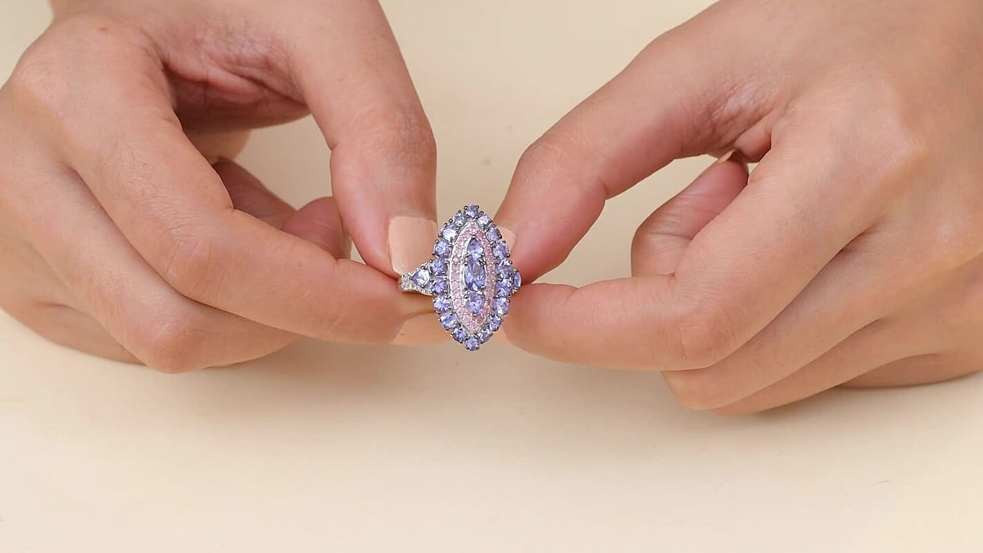 D'Joy Tanzanite, Multi Gemstone Ring in Rhodium Over Sterling (Size 10.0) 4.15 ctw