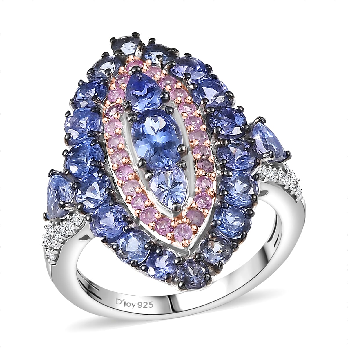 D'Joy Tanzanite, Multi Gemstone Ring in Rhodium Over Sterling (Size 10.0) 4.15 ctw