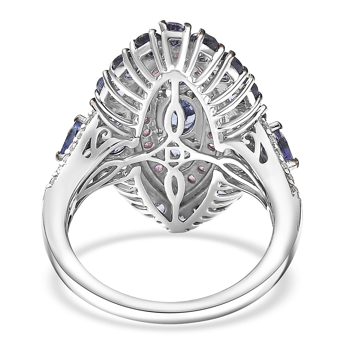 D'Joy Tanzanite and Multi Gemstone 4.15 ctw Regal Marquise Crown Ring in Rhodium Over Sterling (Size 5.0)
