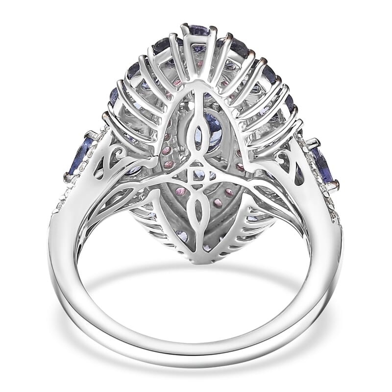 D'Joy Tanzanite and Multi Gemstone 4.15 ctw Regal Marquise Crown Ring in Rhodium Over Sterling (Size 5.0)