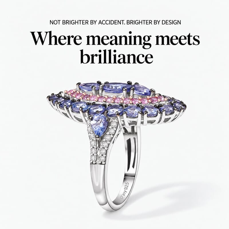 D'Joy Tanzanite and Multi Gemstone 4.15 ctw Regal Marquise Crown Ring in Rhodium Over Sterling Silver (Size 6.0)