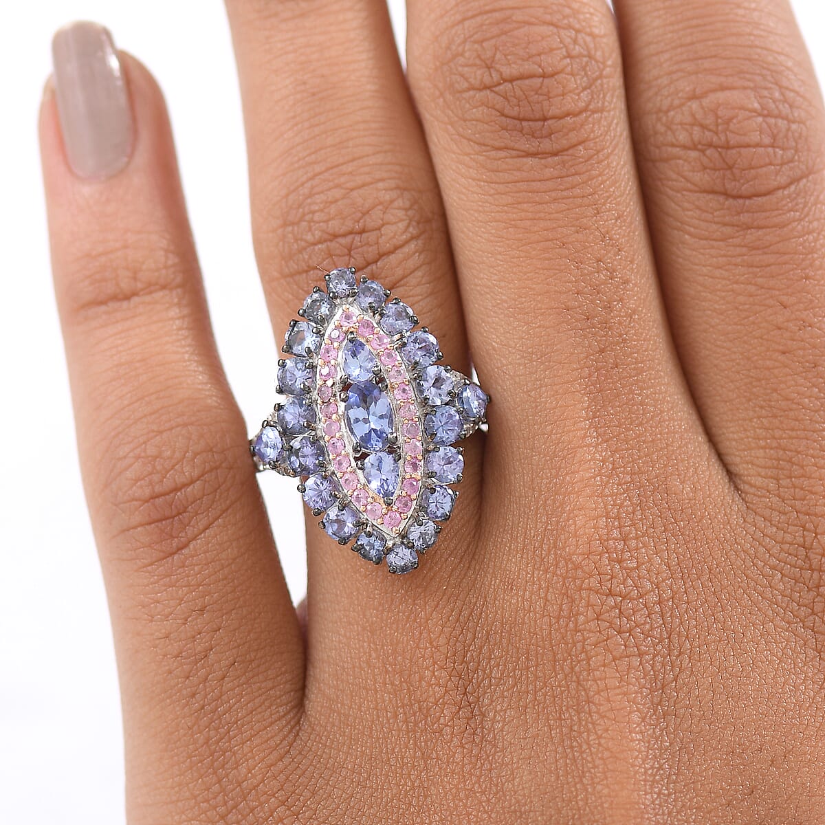 D'Joy Tanzanite and Multi Gemstone 4.15 ctw Ring in Rhodium Over Sterling (Size 7.0) image number 2