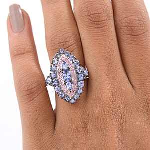 D'Joy Tanzanite and Multi Gemstone 4.15 ctw Ring in Rhodium Over Sterling (Size 7.0)