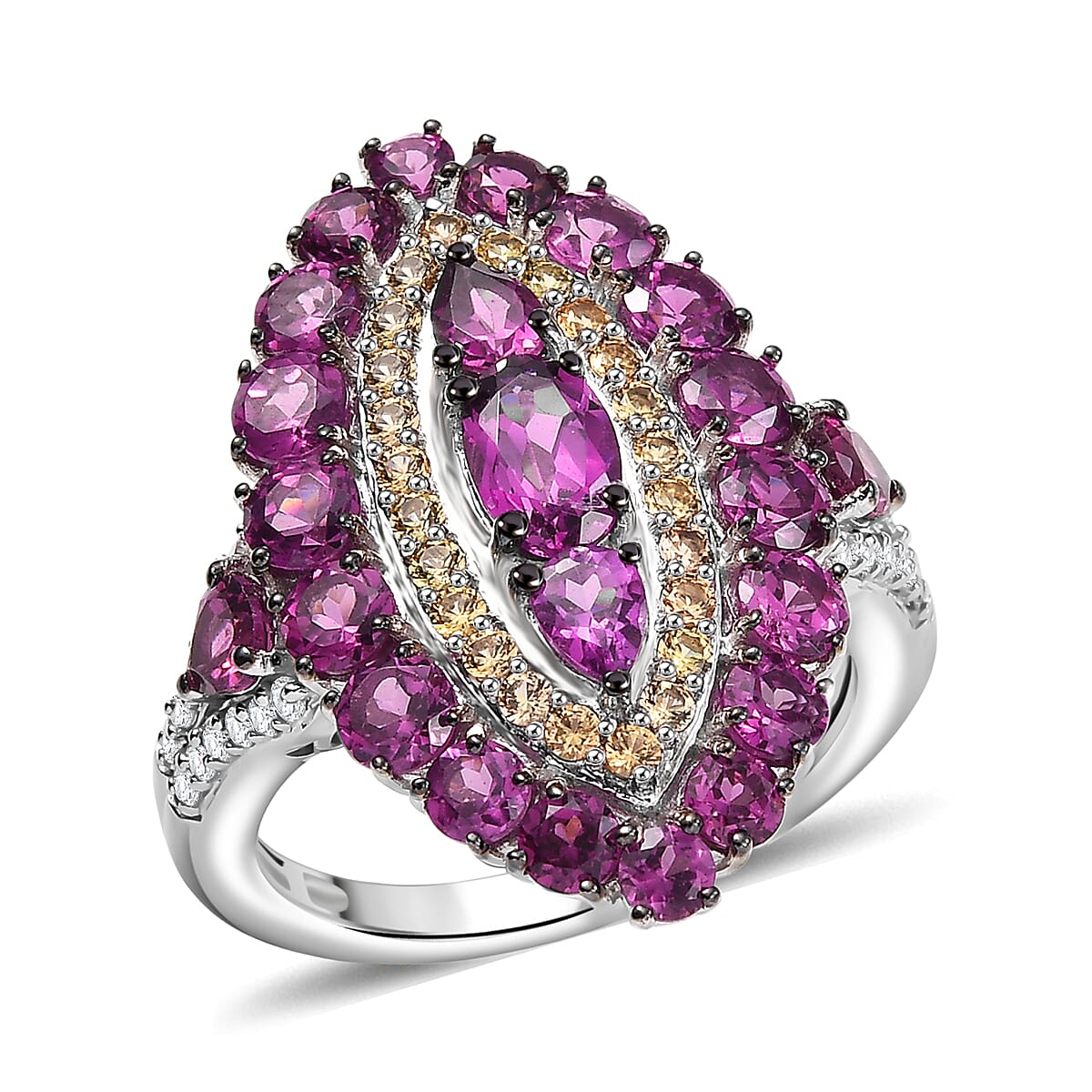 D'Joy Radiant Ember Garnet and Multi Gemstone 4.75 ctw Regal Marquise Crown Ring in Rhodium Over Sterling Silver (Size 10.0)
