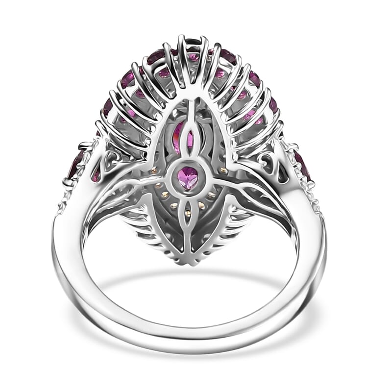 D'Joy Radiant Ember Garnet and Multi Gemstone 4.75 ctw Regal Marquise Crown Ring in Rhodium Over Sterling Silver (Size 10.0)
