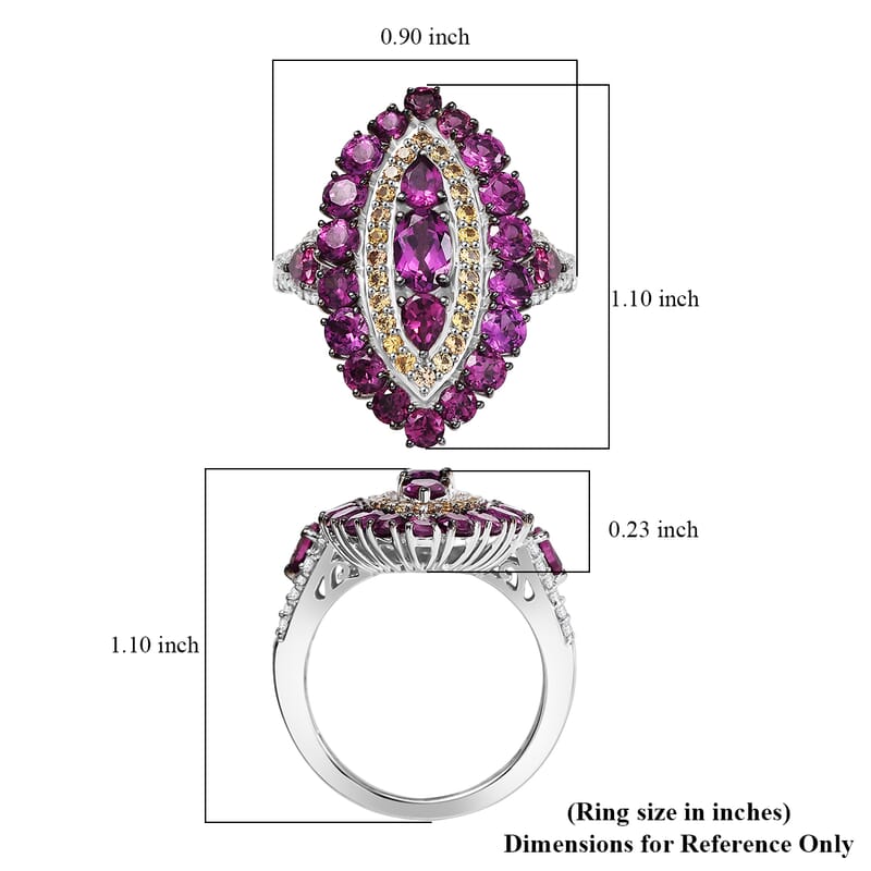 D'Joy Radiant Ember Garnet and Multi Gemstone 4.75 ctw Regal Marquise Crown Ring in Rhodium Over Sterling Silver (Size 10.0)