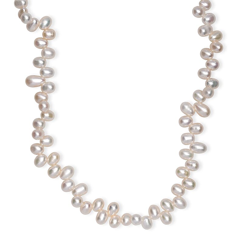 White Freshwater Pearl Necklace in Rhodium Over Sterling Silver 18 Inches