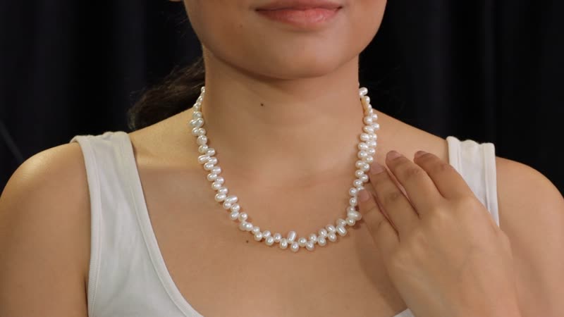 White Freshwater Pearl Necklace in Rhodium Over Sterling Silver 18 Inches