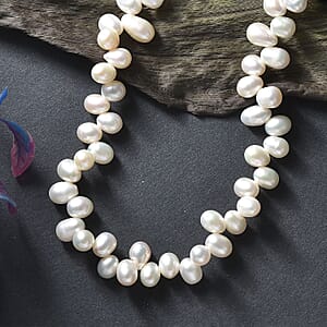White Freshwater Pearl Necklace in Rhodium Over Sterling Silver 18 Inches
