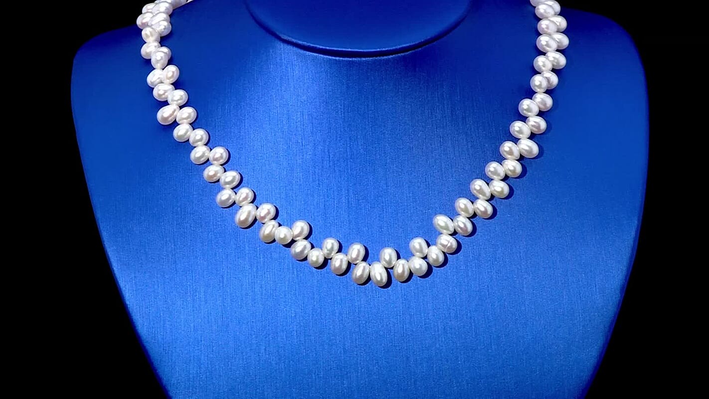 White Freshwater Pearl Necklace in Rhodium Over Sterling Silver 18 Inches