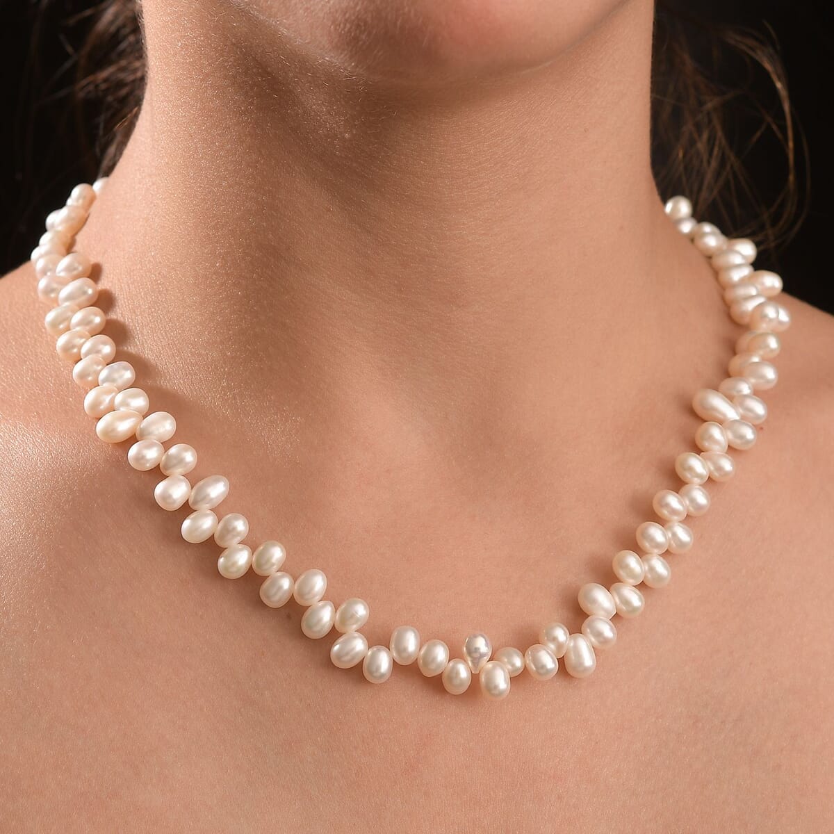 White Freshwater Pearl Necklace in Rhodium Over Sterling Silver 18 Inches image number 2