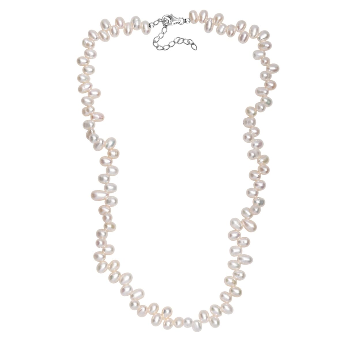 White Freshwater Pearl Necklace in Rhodium Over Sterling Silver 18 Inches image number 3