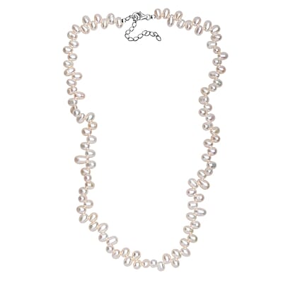 White Freshwater Pearl Necklace in Rhodium Over Sterling Silver 18 Inches