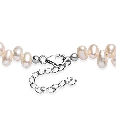 White Freshwater Pearl Necklace in Rhodium Over Sterling Silver 18 Inches