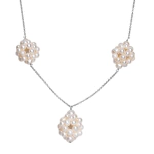White Freshwater Pearl Necklace in Rhodium Over Sterling Silver 20 Inches