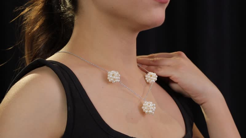 White Freshwater Pearl Necklace in Rhodium Over Sterling Silver 20 Inches