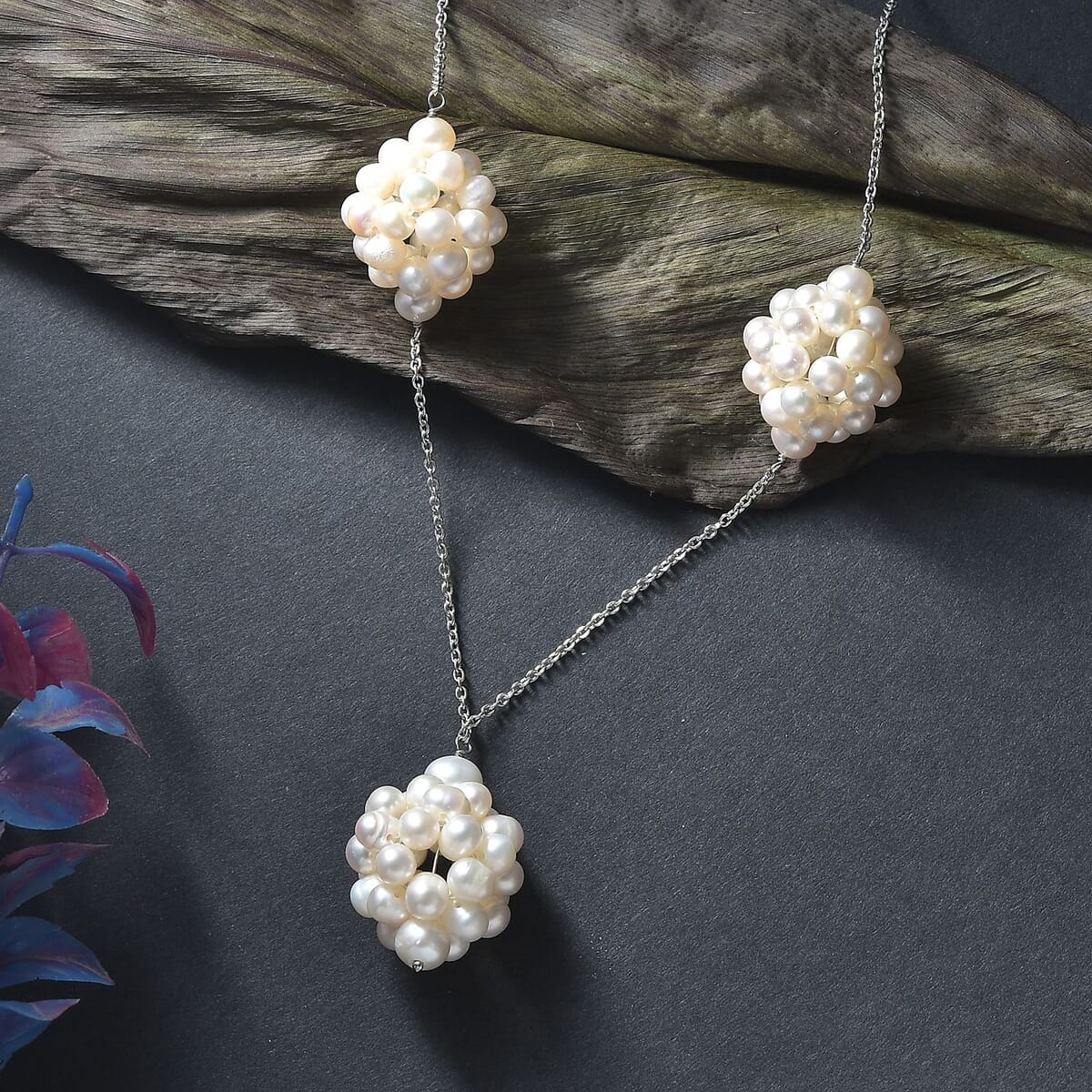 White Freshwater Pearl Necklace in Rhodium Over Sterling Silver 20 Inches image number 1